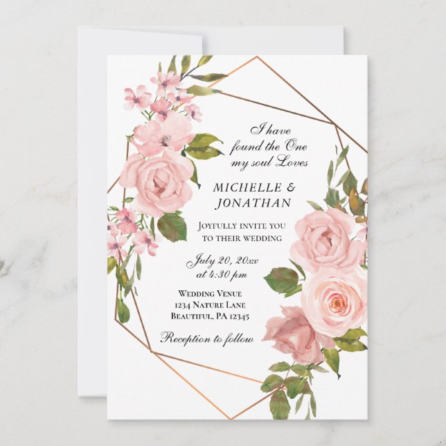 Elegant Blush Pink Roses Floral Christian Wedding Invitation (Front)