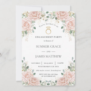Elegant Blush Pink Roses Floral Ring Engagement  Invitation