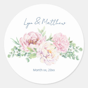 Elegant Blush Pink Roses Floral Wedding Classic Round Sticker