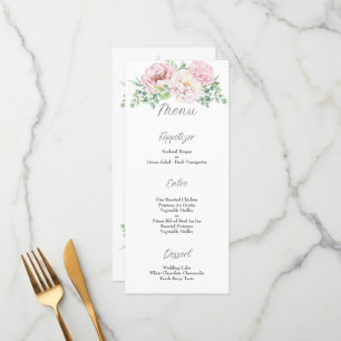 Elegant Blush Pink Roses Floral Wedding Menu