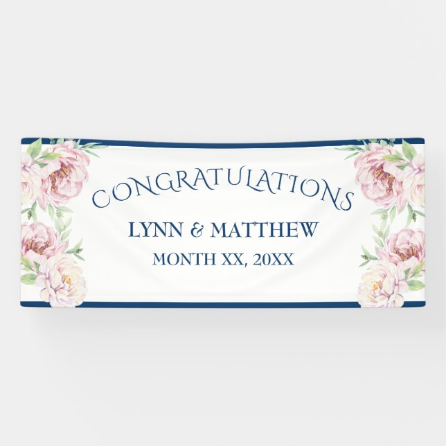 Elegant Blush Pink Roses Floral Wedding Reception Banner (Horizontal)