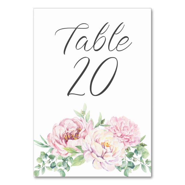 Elegant Blush Pink Roses Floral Wedding Reception Table Number (Front)