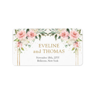 Elegant blush pink roses gold wedding labels