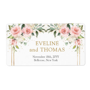 Elegant blush pink roses gold wedding labels