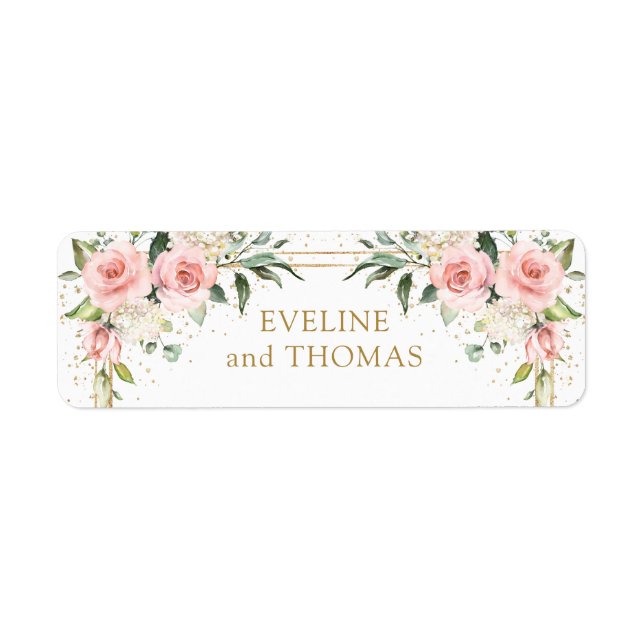 Elegant blush pink roses gold wedding labels (Front)