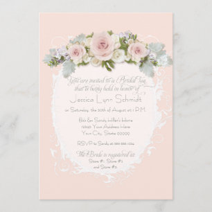 Elegant Blush Pink Roses Swirl Bridal Shower Tea Invitation