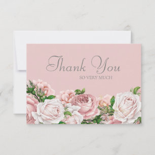 Elegant Blush Pink Roses Wedding Thank You Card