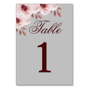 Elegant Blush Pink Rust Watercolor Floral Table Number