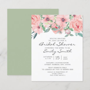 Elegant Blush Pink Sage Green Floral Bridal Shower Invitation