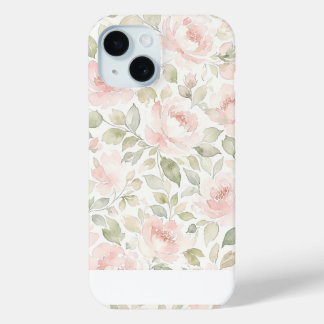 Elegant Blush Pink & Sage Green Floral Custom Name iPhone 15 Case