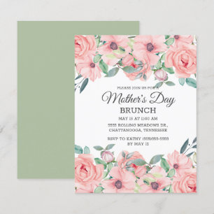 Elegant Blush Pink Sage Green Floral Mother's Day Invitation