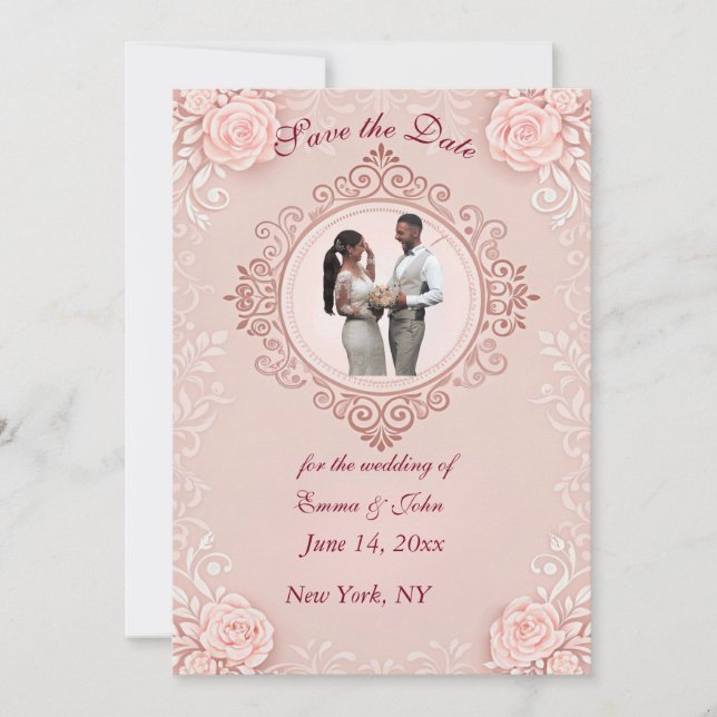 Elegant Blush Pink Save the Date Card  (Front)
