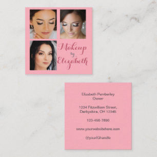 Elegant Blush Pink Script 3 Photo Makeup Square Business Card