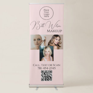 Elegant Blush Pink Script Logo QR Photo Beauty Retractable Banner