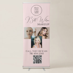 Elegant Blush Pink Script Logo QR Photo Beauty Retractable Banner