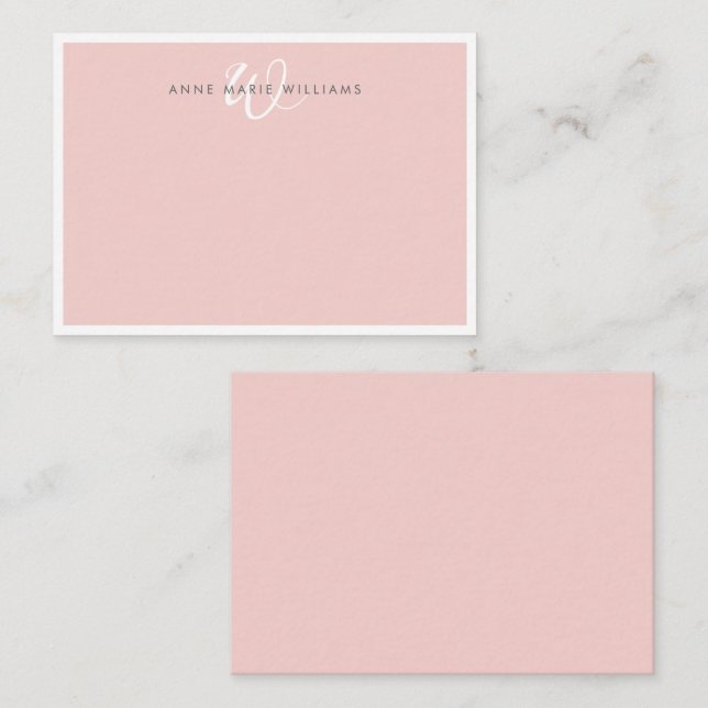 Elegant Blush Pink Script Monogram Card (Front/Back)