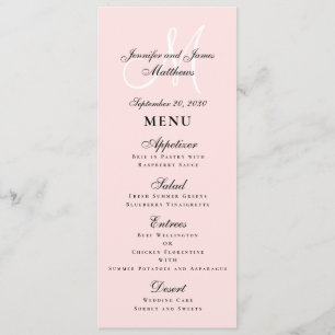 Elegant Blush Pink Script Monogram Wedding Menu