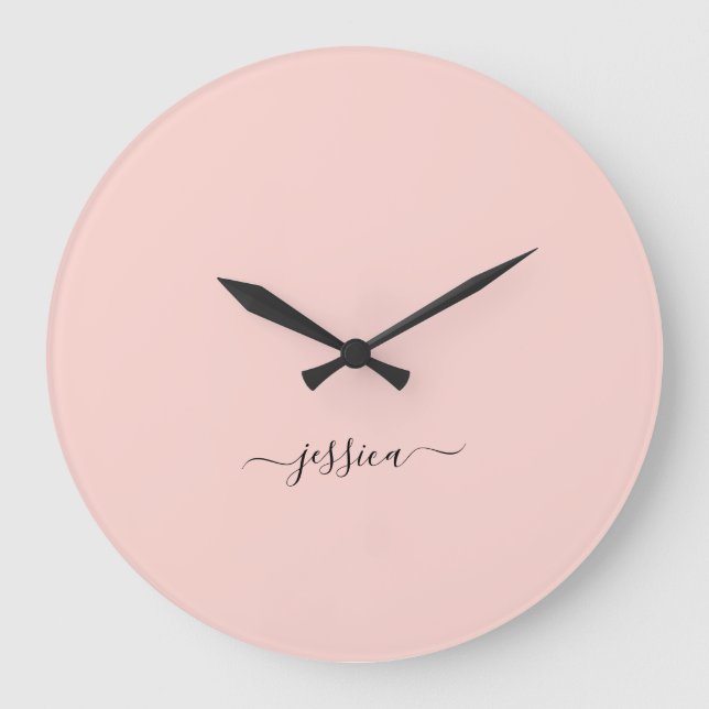 Elegant blush pink script name  large clock (Front)