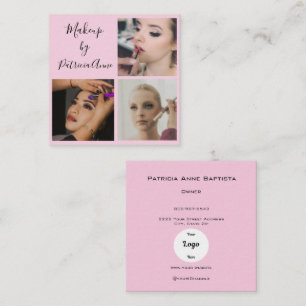Elegant Blush Pink Script Photo Logo Makeup Square Business Card