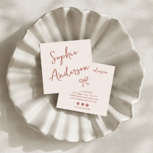 Elegant Blush Pink Script with Bow        Square Business Card