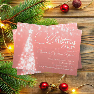 Elegant Blush Pink Shimmering Xmas Tree Holiday  Invitation