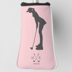 Elegant Blush Pink Silhouette Of Female Golfer Golf Head Cover