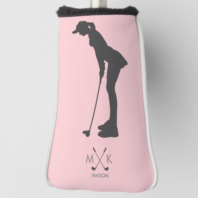 Elegant Blush Pink | Silhouette Of Female Golfer Golf Head Cover (Rotate 90)