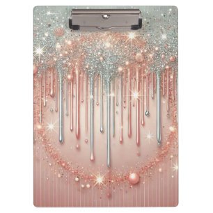 Elegant Blush Pink & Silver Glitter Drip Clipboard
