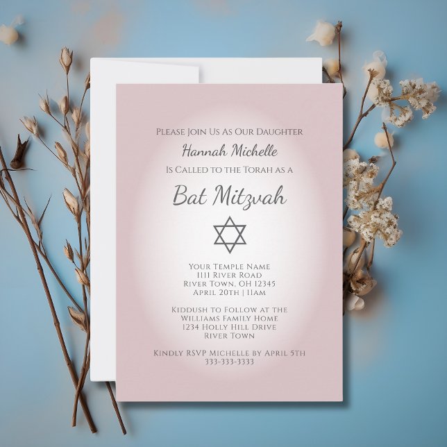 Elegant Blush Pink Simple Feminine Bat Mitzvah  Invitation (Creator Uploaded)