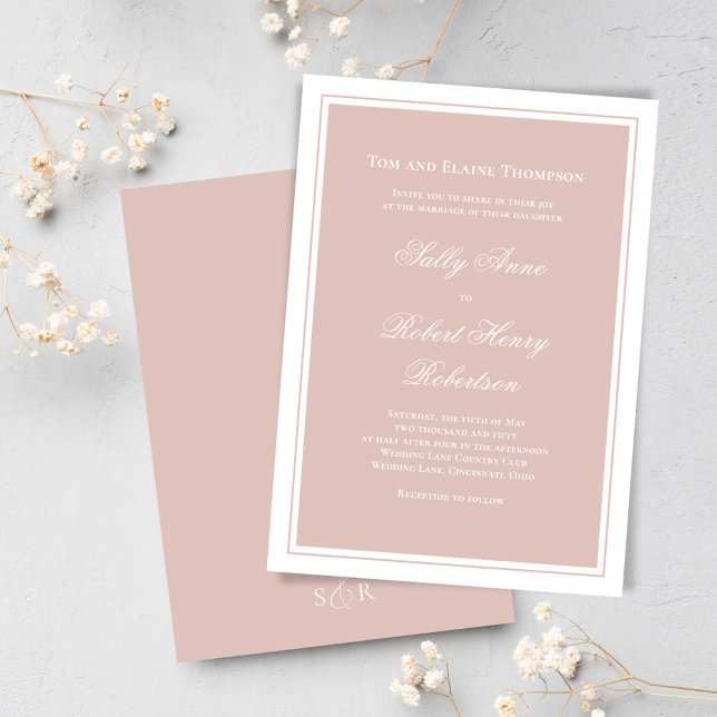 Elegant Blush Pink Simple Script Wedding  Invitation (Blush pink wedding invitations template. )