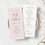 Elegant Blush Pink Simple Wedding Program Invitation<br><div class="desc">Our slim soft blush pink & grey wedding program card is perfect for your minimalist wedding celebration. A beautiful grey calligraphy font paired with simple and clean text sits on a soft pink background to the front of the card. The white reverse has tonal grey text, creating an elegant &...</div>