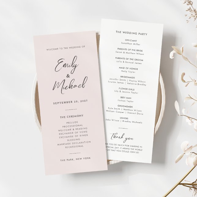 Elegant Blush Pink Simple Wedding Program Invitation (Creator Uploaded)
