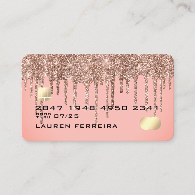 Elegant Blush Pink Sparkly Drips Faux Credit Card (Front)