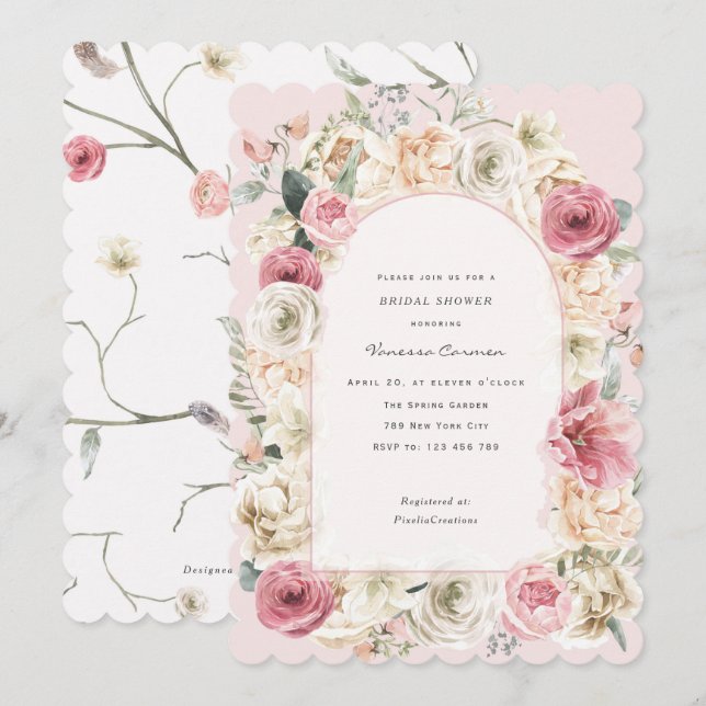Elegant blush pink spring garden bridal shower inv invitation (Front/Back)