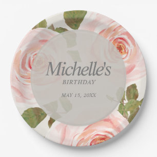 Elegant Blush Pink Springtime Floral Birthday  Paper Plate