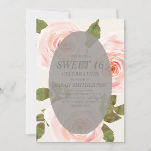 Elegant Blush Pink Springtime Floral Sweet 16 Invitation