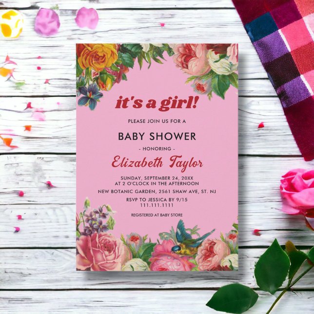 Elegant Blush Pink Summer Floral Girl Baby Shower Invitation (Creator Uploaded)