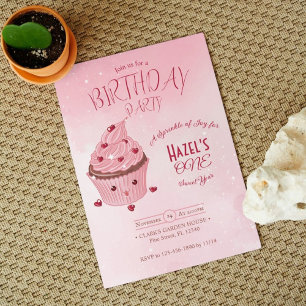 Elegant Blush Pink Sweet Cupcake Birthday Party Invitation