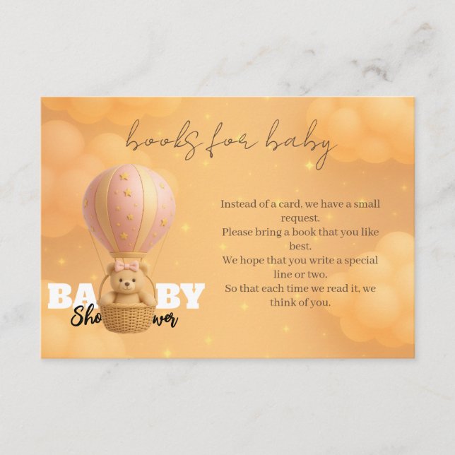 Elegant Blush Pink Teddy Bear Books for Baby Enclosure Card (Front)