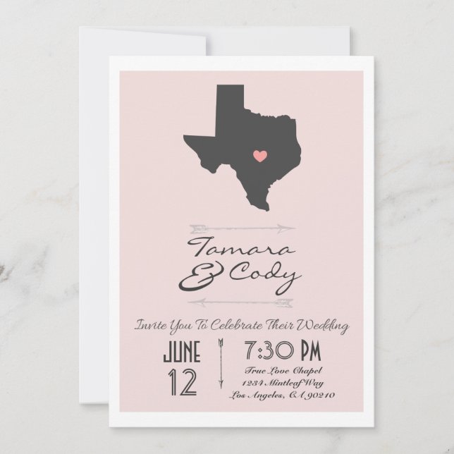 Elegant Blush Pink Texas Wedding Invitation (Front)