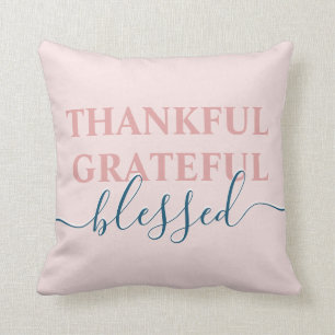 Elegant blush pink thankful grateful blessed cushion