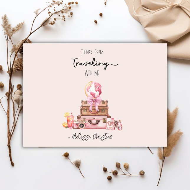 Elegant Blush Pink Travelling Bridal Shower Thank You Card (Creator Uploaded)