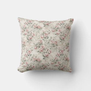 Elegant Blush Pink Vintage Cottagecore Floral Cushion