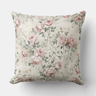Elegant Blush Pink Vintage Cottagecore Floral Cushion
