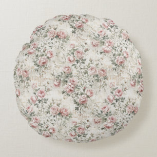 Elegant Blush Pink Vintage Cottagecore Floral Round Cushion