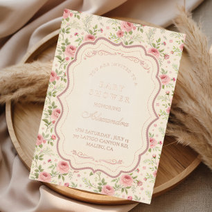 Elegant Blush Pink Vintage Floral Baby Shower