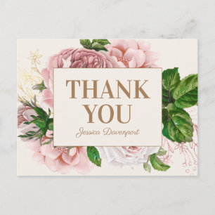 Elegant Blush Pink Vintage Floral Thank You Postcard