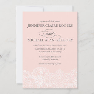 Elegant Blush Pink Vintage Lace Wedding Invitation