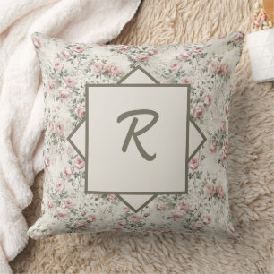 Elegant Blush Pink Vintage Monogram Floral Cushion