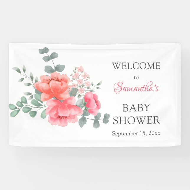 Elegant blush pink watercolor baby shower banner (Horizontal)